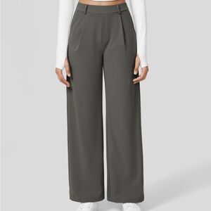 High Waisted Plicated Side Pocket Straight Leg Work Pants